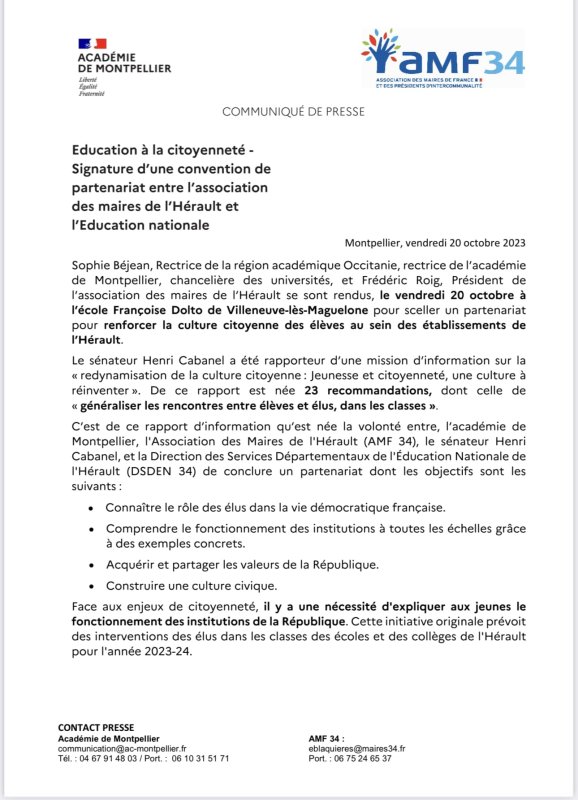 convention de partenariat avec l'Académie de Montpellier